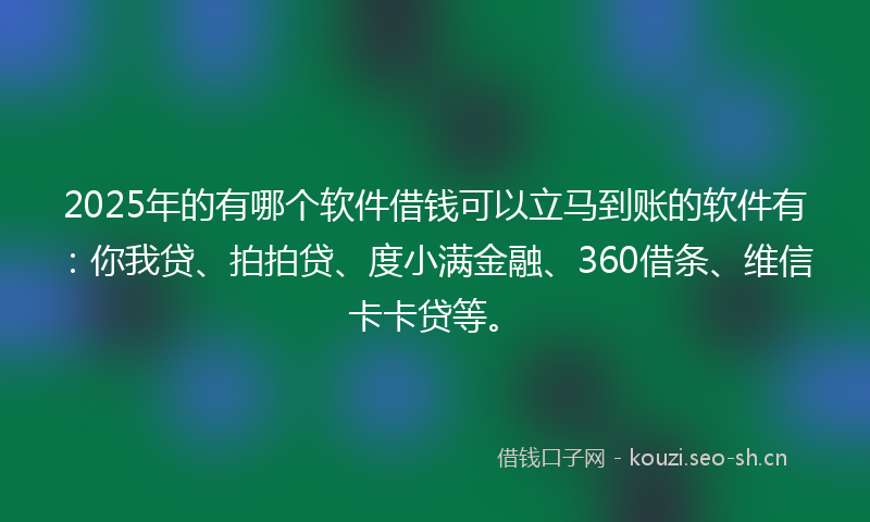 2025年的有哪个软件借钱可以立马到账的软件有：你我贷、拍拍贷、度小满金融、360借条、维信卡卡贷等。