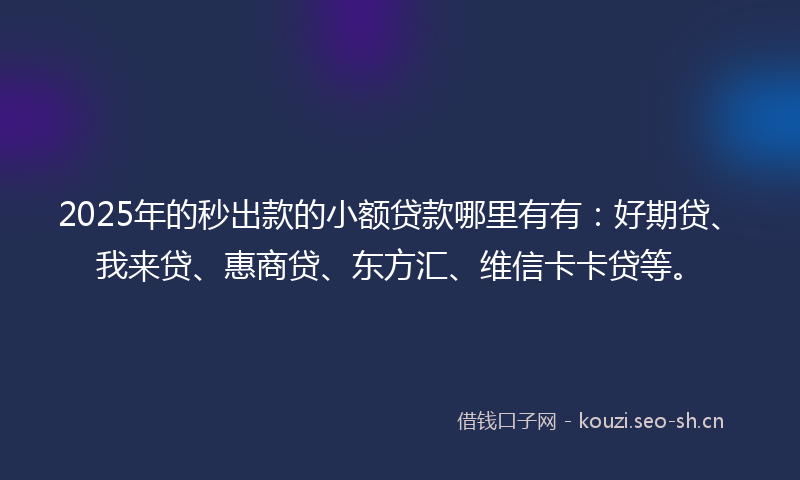 2025年的秒出款的小额贷款哪里有有：好期贷、我来贷、惠商贷、东方汇、维信卡卡贷等。
