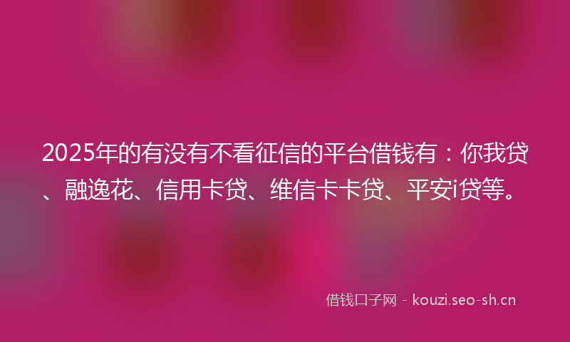 2025年的有没有不看征信的平台借钱有：你我贷、融逸花、信用卡贷、维信卡卡贷、平安i贷等。