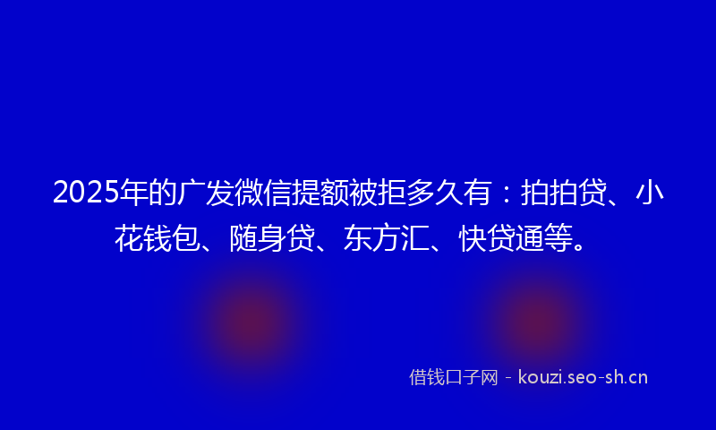 2025年的广发微信提额被拒多久有:拍拍贷、小花钱包、随身贷、东方汇、快贷通等。