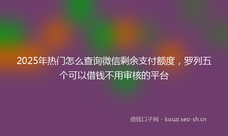 2025年热门怎么查询微信剩余支付额度，罗列五个可以借钱不用审核的平台