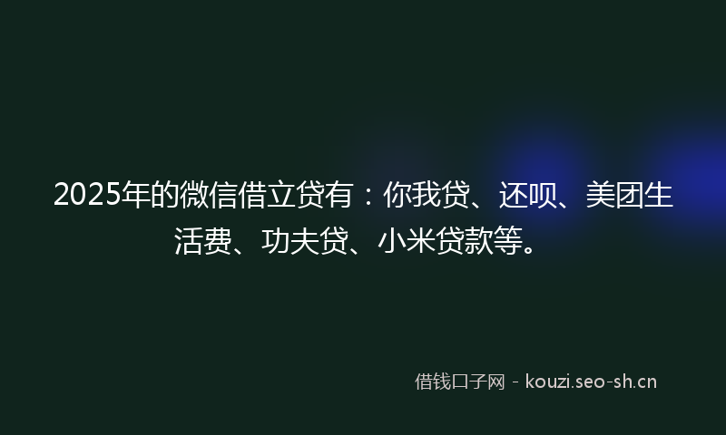 2025年的微信借立贷有：你我贷、还呗、美团生活费、功夫贷、小米贷款等。