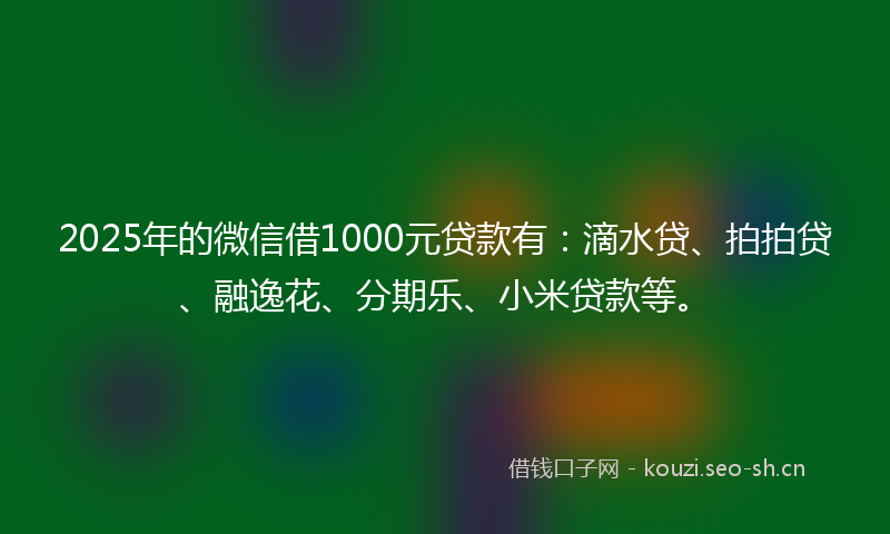 2025年的微信借1000元贷款有:滴水贷、拍拍贷、融逸花、分期乐、小米贷款等。