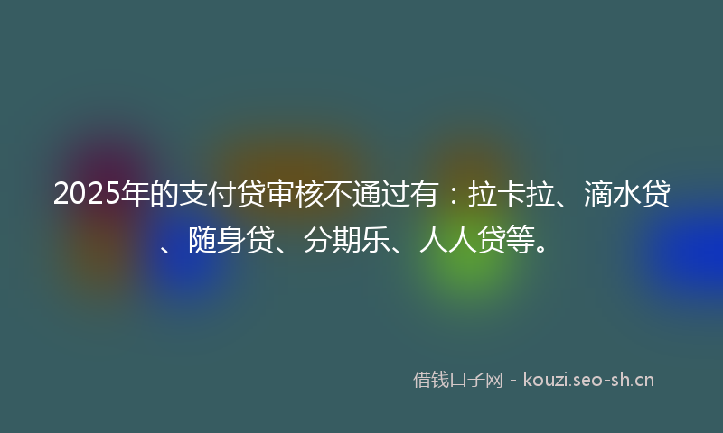 2025年的支付贷审核不通过有：拉卡拉、滴水贷、随身贷、分期乐、人人贷等。