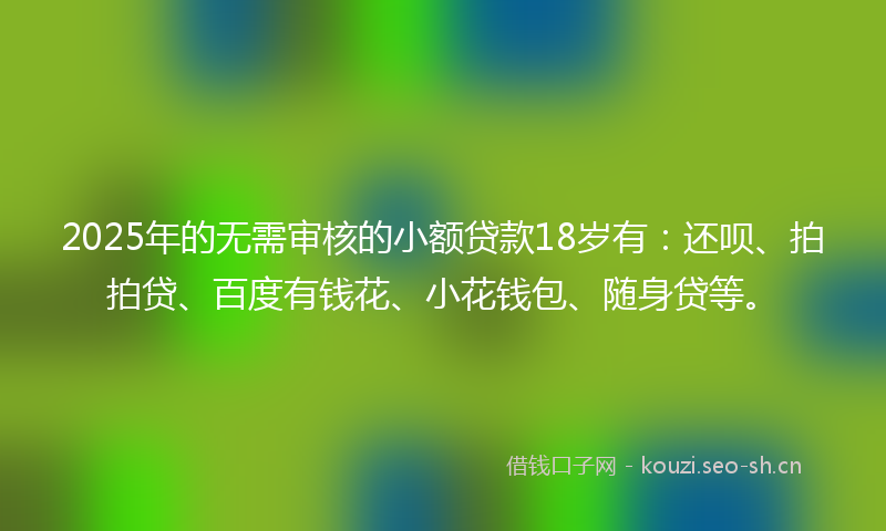 2025年的无需审核的小额贷款18岁有：还呗、拍拍贷、百度有钱花、小花钱包、随身贷等。