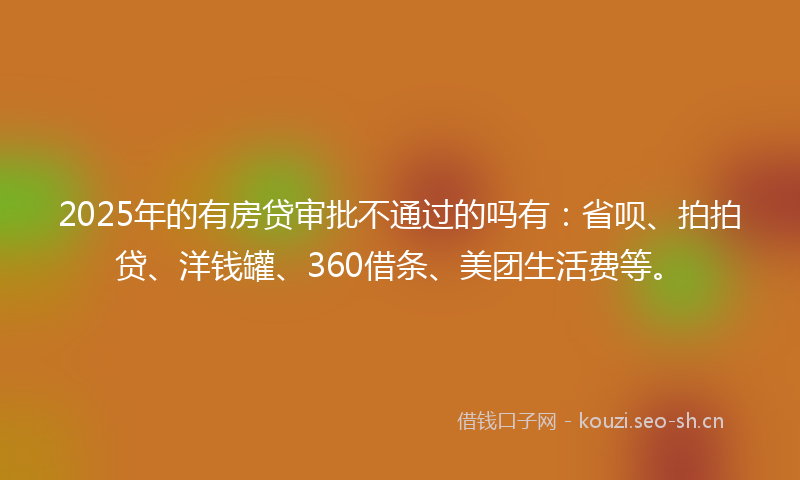 2025年的有房贷审批不通过的吗有：省呗、拍拍贷、洋钱罐、360借条、美团生活费等。