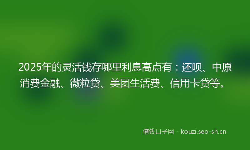2025年的灵活钱存哪里利息高点有：还呗、中原消费金融、微粒贷、美团生活费、信用卡贷等。