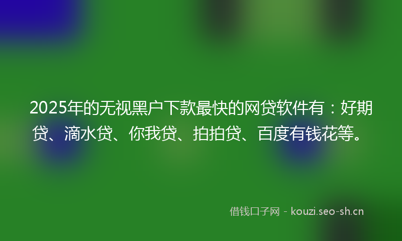 2025年的无视黑户下款最快的网贷软件有：好期贷、滴水贷、你我贷、拍拍贷、百度有钱花等。