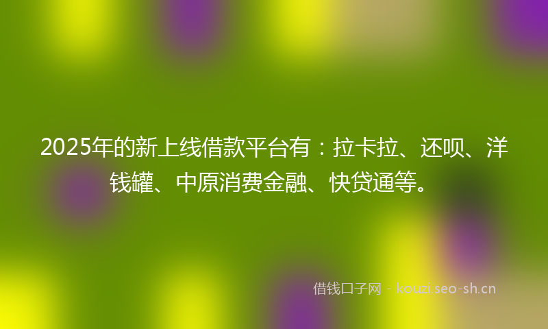 2025年的新上线借款平台有：拉卡拉、还呗、洋钱罐、中原消费金融、快贷通等。