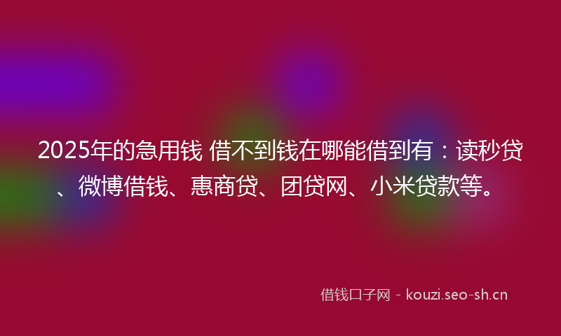 2025年的急用钱 借不到钱在哪能借到有：读秒贷、微博借钱、惠商贷、团贷网、小米贷款等。