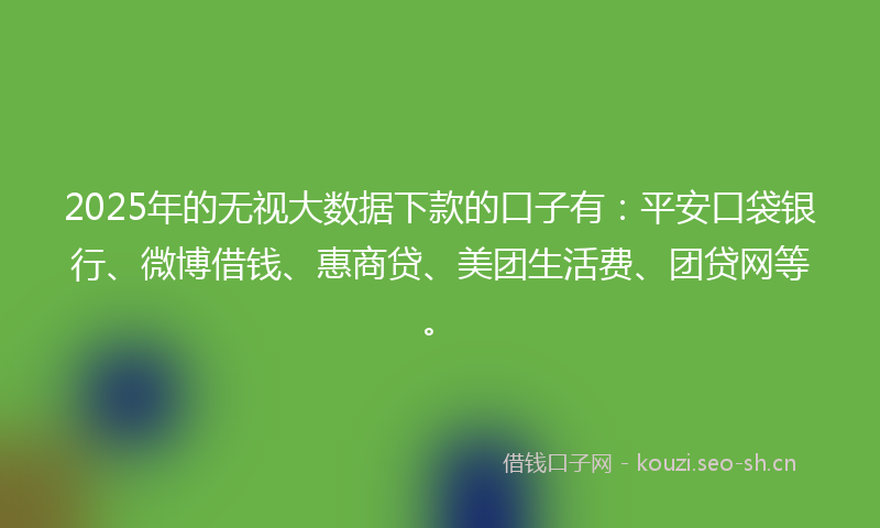 2025年的无视大数据下款的口子有：平安口袋银行、微博借钱、惠商贷、美团生活费、团贷网等。