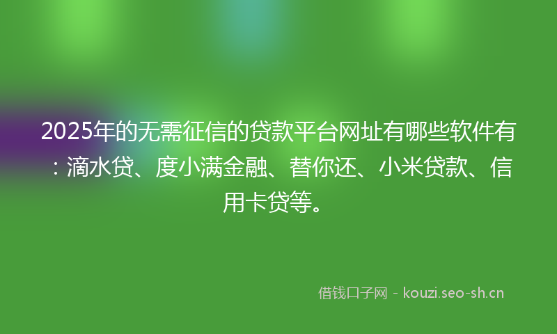 2025年的无需征信的贷款平台网址有哪些软件有：滴水贷、度小满金融、替你还、小米贷款、信用卡贷等。