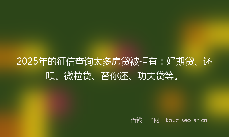 2025年的征信查询太多房贷被拒有：好期贷、还呗、微粒贷、替你还、功夫贷等。