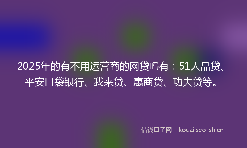 2025年的有不用运营商的网贷吗有：51人品贷、平安口袋银行、我来贷、惠商贷、功夫贷等。