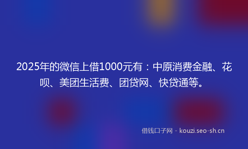 2025年的微信上借1000元有：中原消费金融、花呗、美团生活费、团贷网、快贷通等。