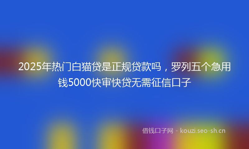 2025年热门白猫贷是正规贷款吗，罗列五个急用钱5000快审快贷无需征信口子