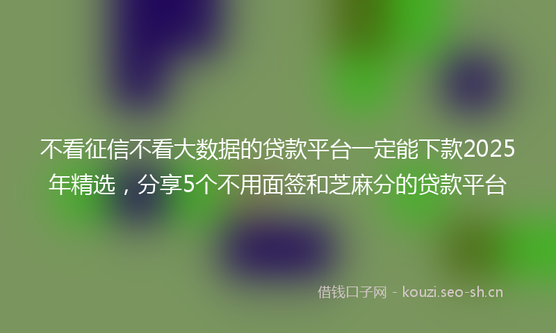 不看征信不看大数据的贷款平台一定能下款2025年精选，分享5个不用面签和芝麻分的贷款平台