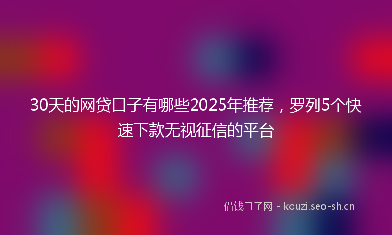 30天的网贷口子有哪些2025年推荐,罗列5个快速下款无视征信的平台