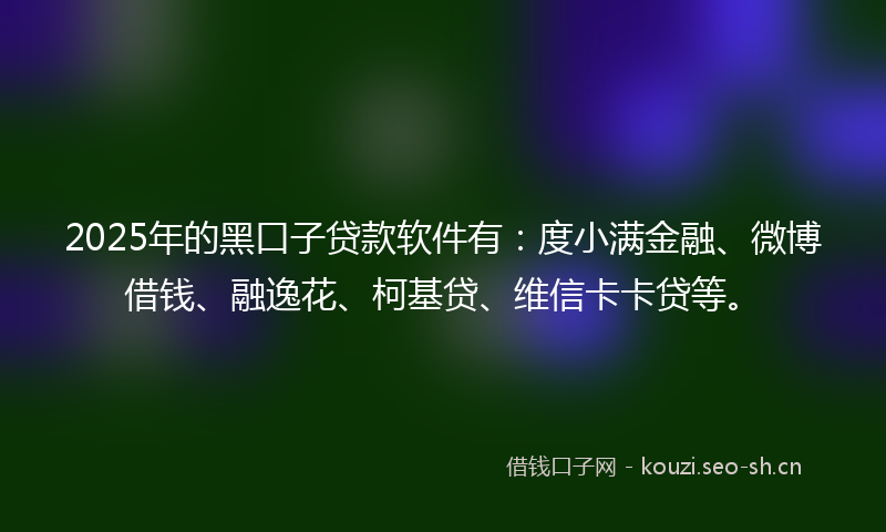 2025年的黑口子贷款软件有：度小满金融、微博借钱、融逸花、柯基贷、维信卡卡贷等。