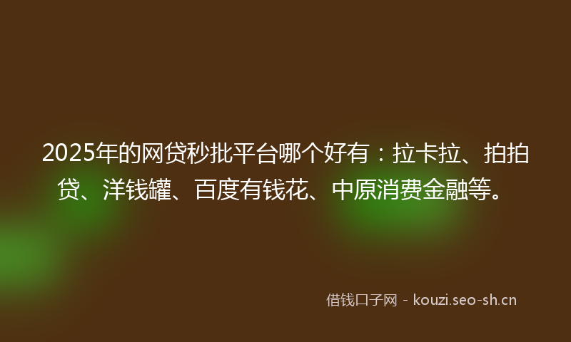 2025年的网贷秒批平台哪个好有：拉卡拉、拍拍贷、洋钱罐、百度有钱花、中原消费金融等。