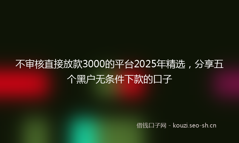 不审核直接放款3000的平台2025年精选，分享五个黑户无条件下款的口子