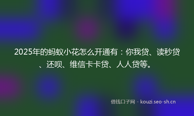 2025年的蚂蚁小花怎么开通有：你我贷、读秒贷、还呗、维信卡卡贷、人人贷等。