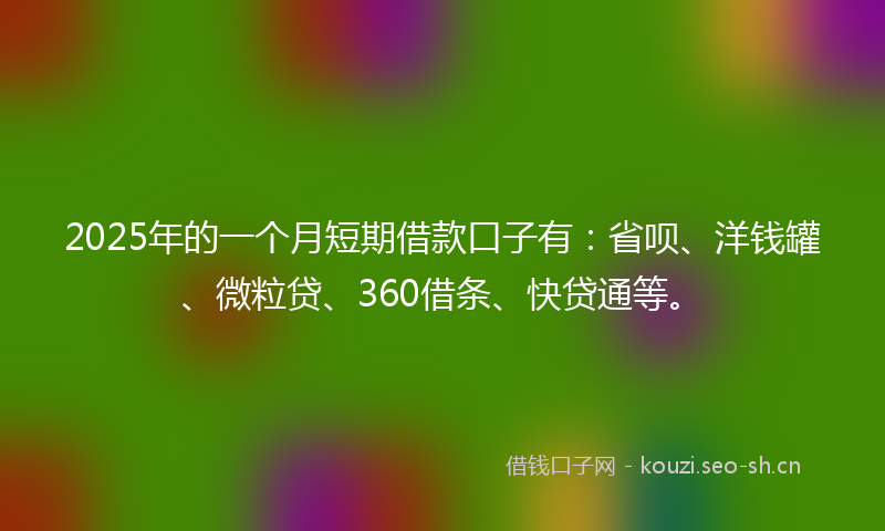 2025年的一个月短期借款口子有:省呗、洋钱罐、微粒贷、360借条、快贷通等。