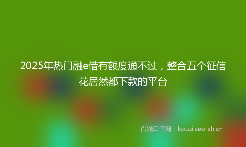 2025年热门融e借有额度通不过，整合五个征信花居然都下款的平台