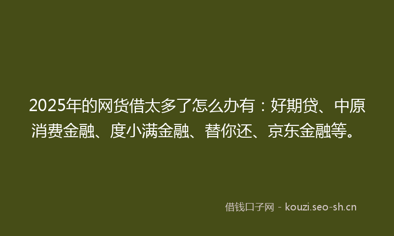 2025年的网货借太多了怎么办有：好期贷、中原消费金融、度小满金融、替你还、京东金融等。