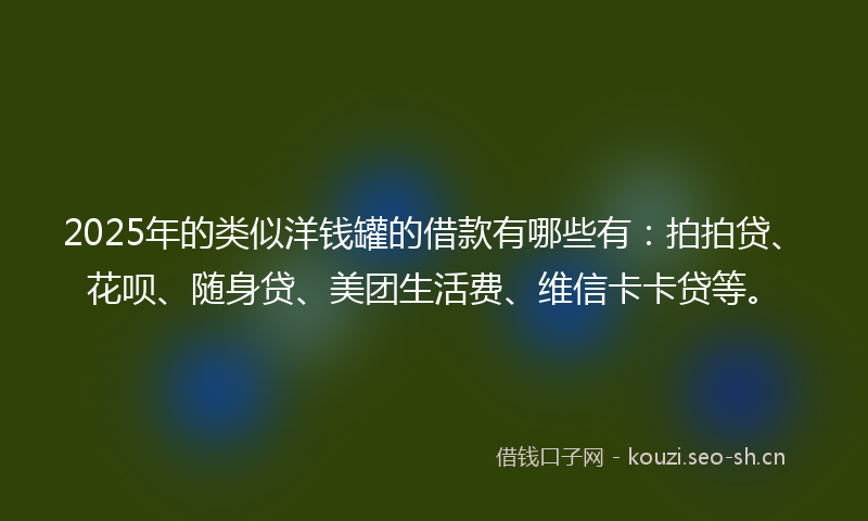 2025年的类似洋钱罐的借款有哪些有：拍拍贷、花呗、随身贷、美团生活费、维信卡卡贷等。
