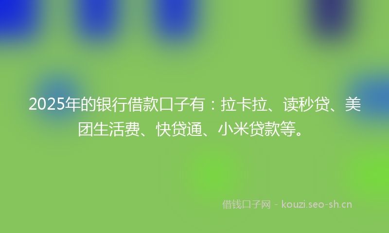 2025年的银行借款口子有:拉卡拉、读秒贷、美团生活费、快贷通、小米贷款等。