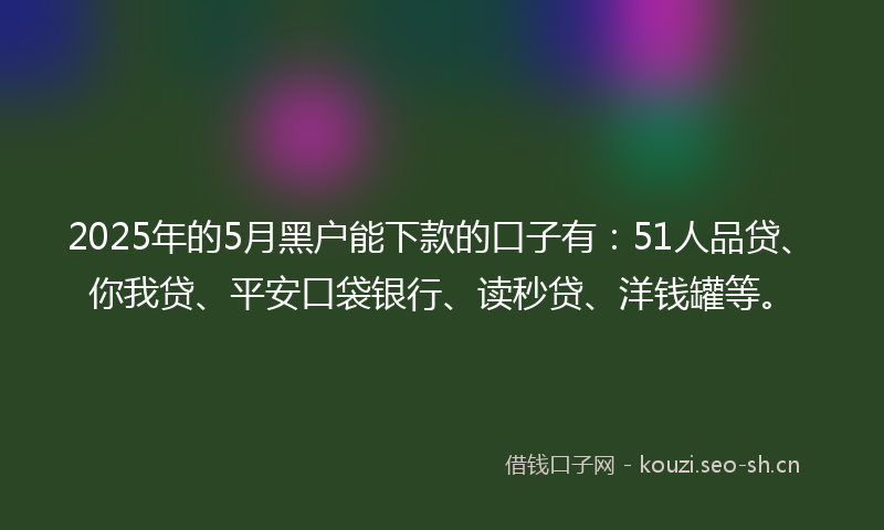 2025年的5月黑户能下款的口子有:51人品贷、你我贷、平安口袋银行、读秒贷、洋钱罐等。