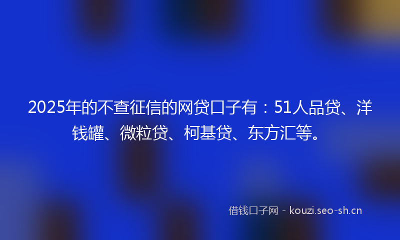 2025年的不查征信的网贷口子有：51人品贷、洋钱罐、微粒贷、柯基贷、东方汇等。
