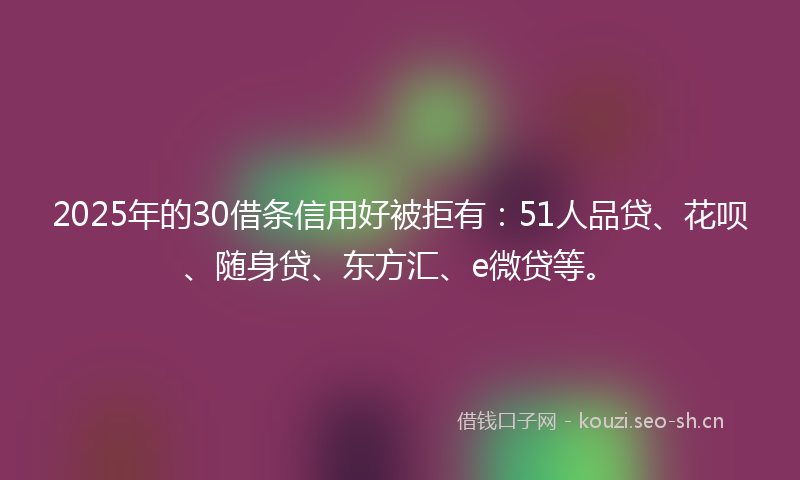 2025年的30借条信用好被拒有：51人品贷、花呗、随身贷、东方汇、e微贷等。