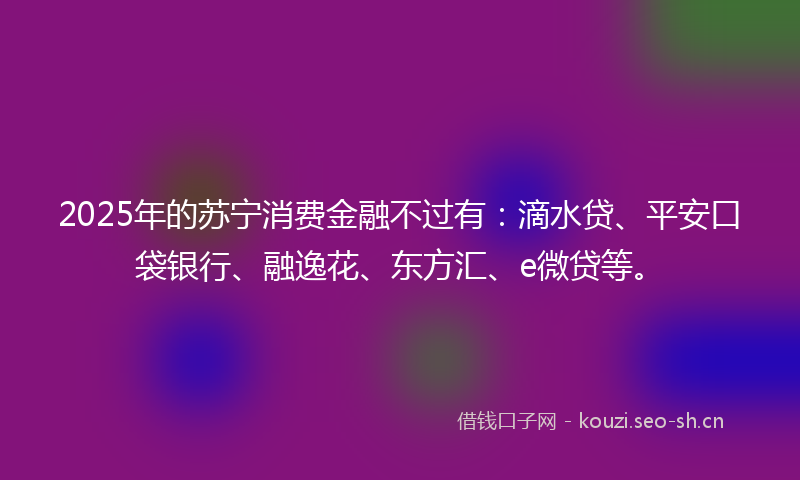 2025年的苏宁消费金融不过有：滴水贷、平安口袋银行、融逸花、东方汇、e微贷等。
