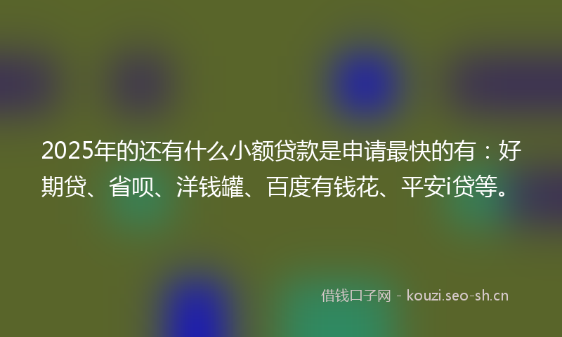 2025年的还有什么小额贷款是申请最快的有：好期贷、省呗、洋钱罐、百度有钱花、平安i贷等。