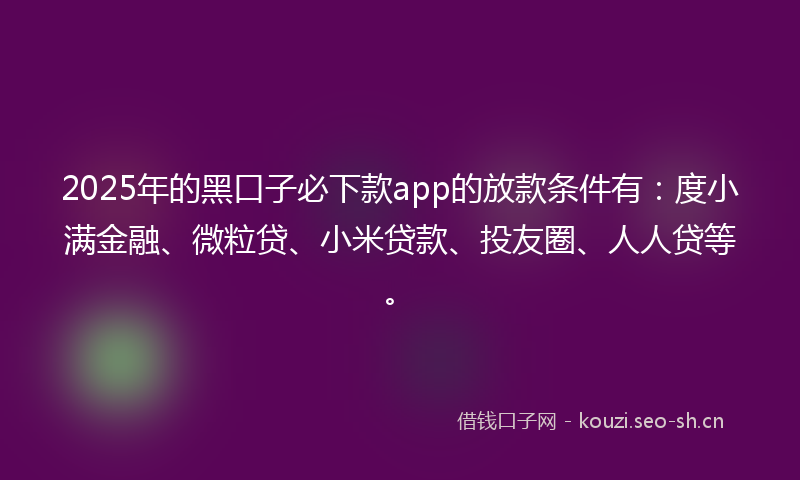 2025年的黑口子必下款app的放款条件有：度小满金融、微粒贷、小米贷款、投友圈、人人贷等。
