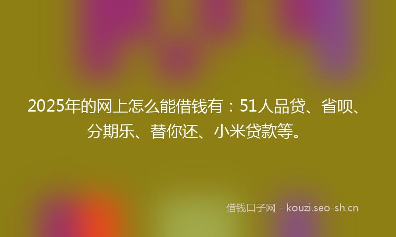 2025年的网上怎么能借钱有：51人品贷、省呗、分期乐、替你还、小米贷款等。