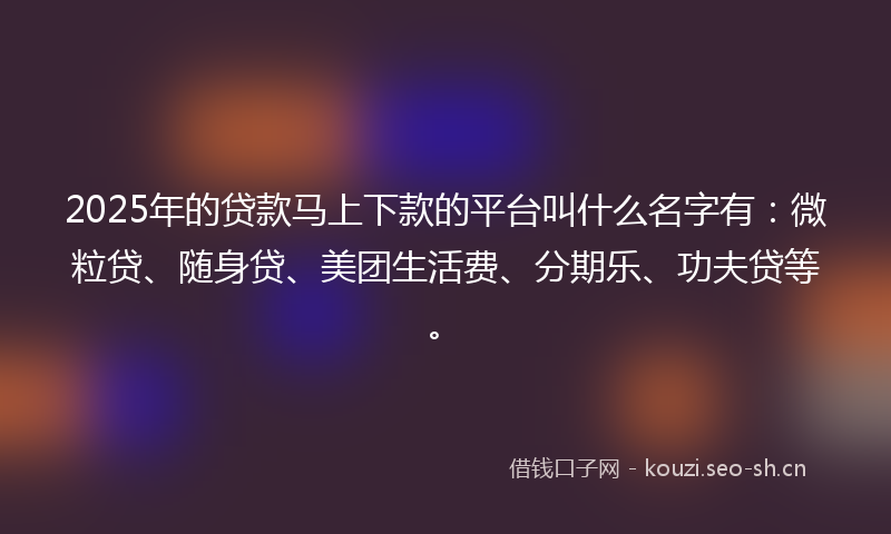 2025年的贷款马上下款的平台叫什么名字有:微粒贷、随身贷、美团生活费、分期乐、功夫贷等。