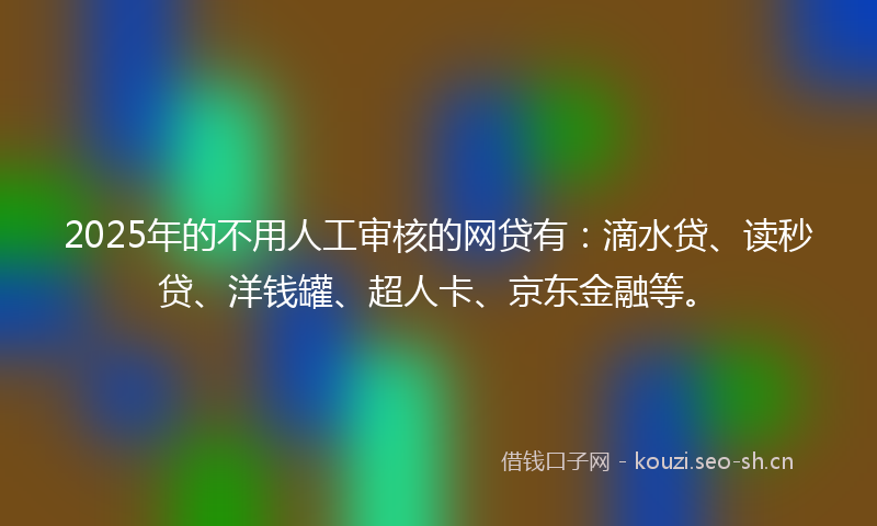2025年的不用人工审核的网贷有：滴水贷、读秒贷、洋钱罐、超人卡、京东金融等。