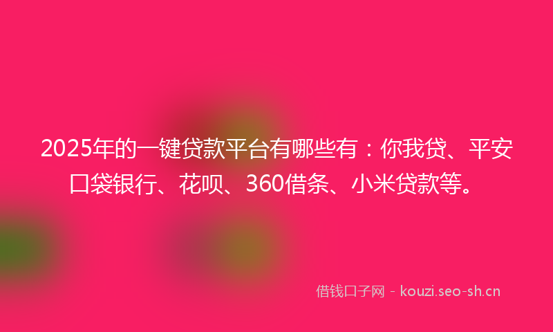 2025年的一键贷款平台有哪些有：你我贷、平安口袋银行、花呗、360借条、小米贷款等。