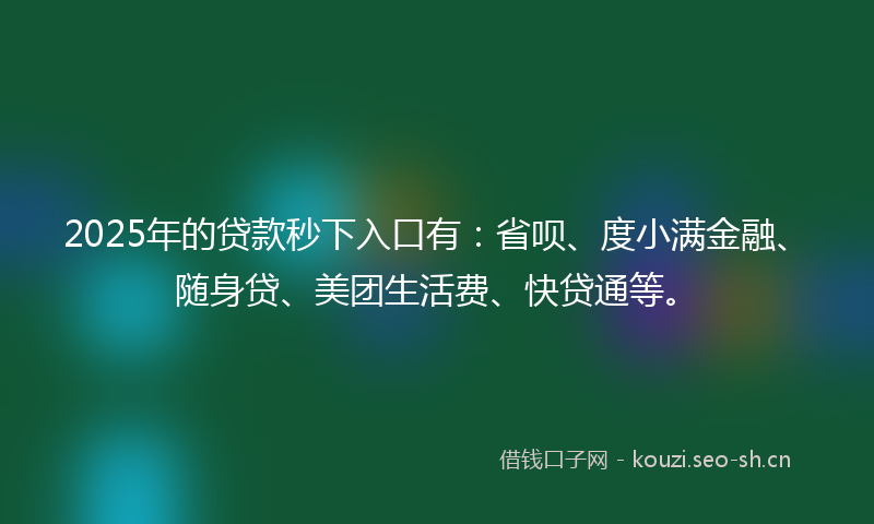 2025年的贷款秒下入口有：省呗、度小满金融、随身贷、美团生活费、快贷通等。
