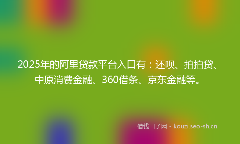 2025年的阿里贷款平台入口有：还呗、拍拍贷、中原消费金融、360借条、京东金融等。