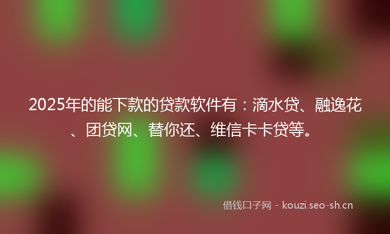 2025年的能下款的贷款软件有：滴水贷、融逸花、团贷网、替你还、维信卡卡贷等。