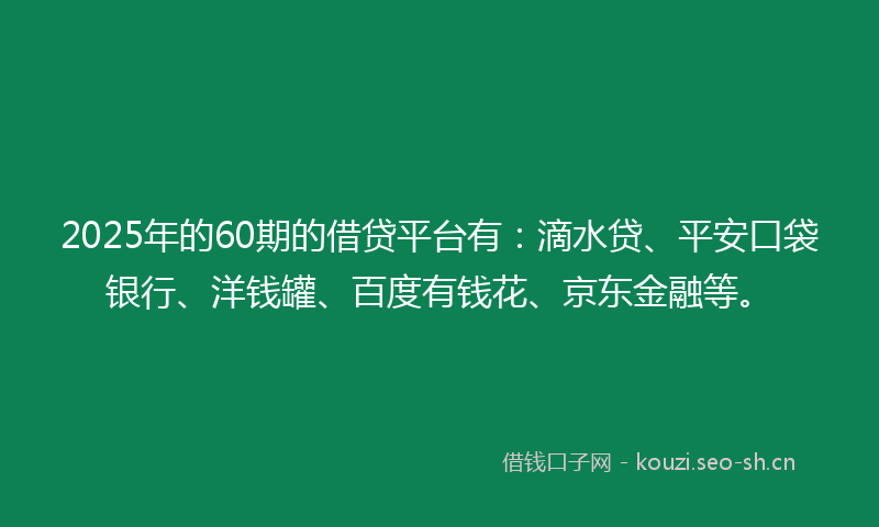 2025年的60期的借贷平台有：滴水贷、平安口袋银行、洋钱罐、百度有钱花、京东金融等。