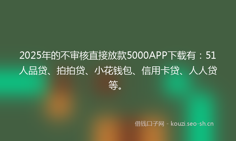 2025年的不审核直接放款5000APP下载有：51人品贷、拍拍贷、小花钱包、信用卡贷、人人贷等。