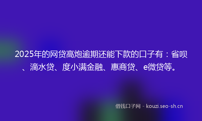 2025年的网贷高炮逾期还能下款的口子有：省呗、滴水贷、度小满金融、惠商贷、e微贷等。