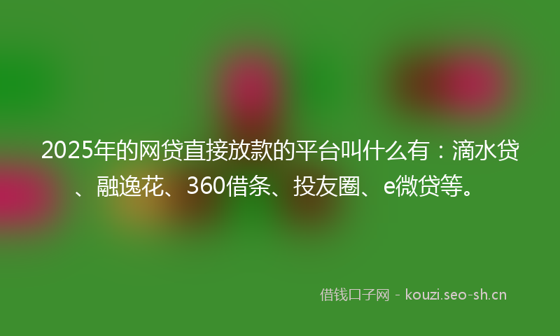 2025年的网贷直接放款的平台叫什么有:滴水贷、融逸花、360借条、投友圈、e微贷等。