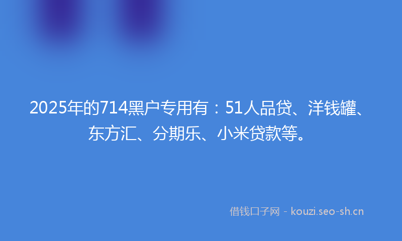 2025年的714黑户专用有：51人品贷、洋钱罐、东方汇、分期乐、小米贷款等。