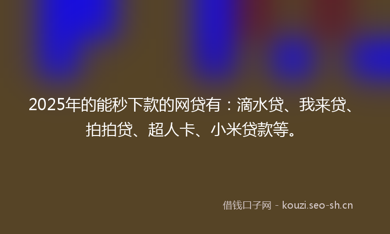 2025年的能秒下款的网贷有：滴水贷、我来贷、拍拍贷、超人卡、小米贷款等。